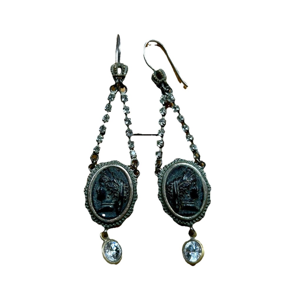Rare Vintage‎ Y2K Juicy Couture Blue Blood Earrings Black Cameo Rhinestone